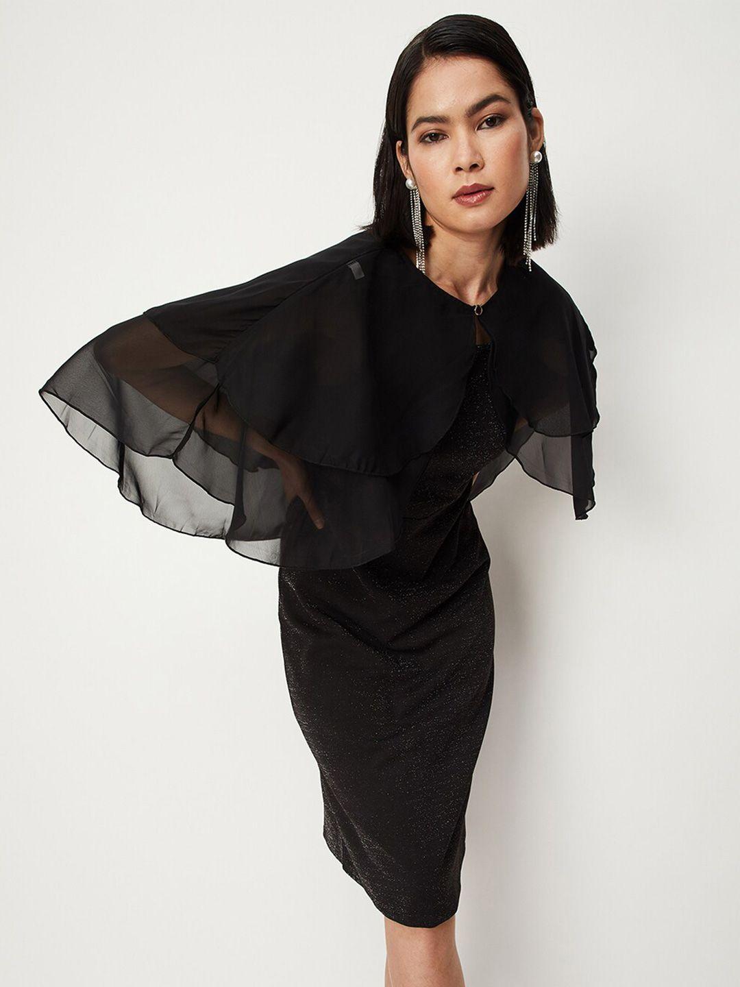 max shimmer sheath dress with layered cape