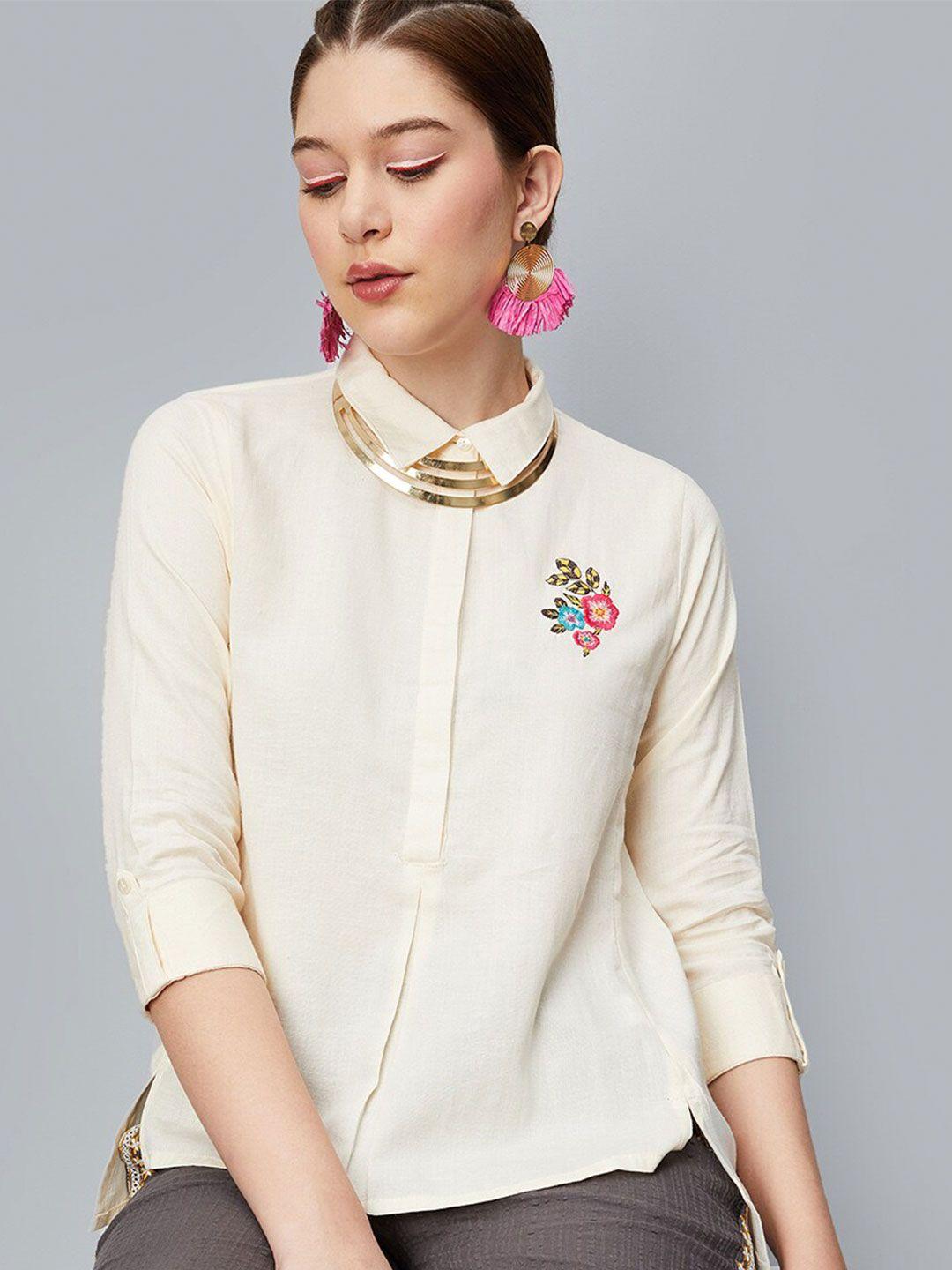 max shirt collar embroidered shirt style top