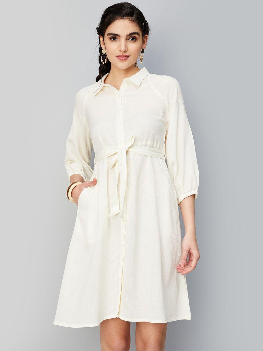 max shirt collar puff sleeves belted shirt dress