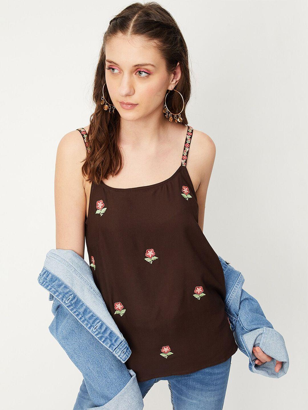 max shoulder straps floral embroidered top