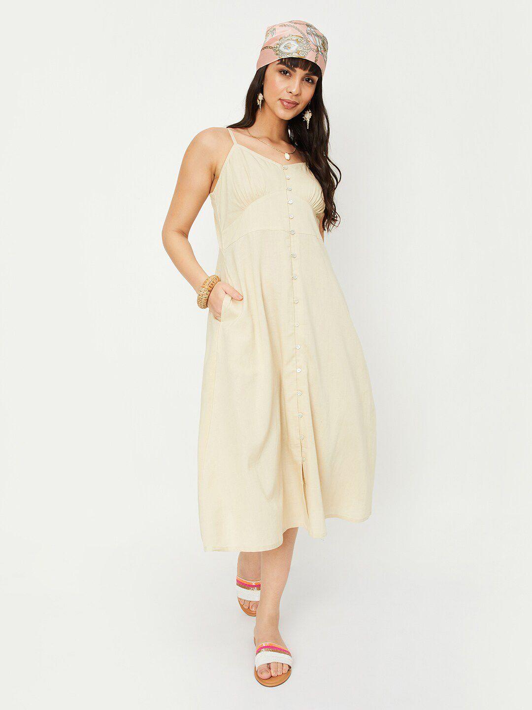 max shoulder straps smocked shirt midi dress