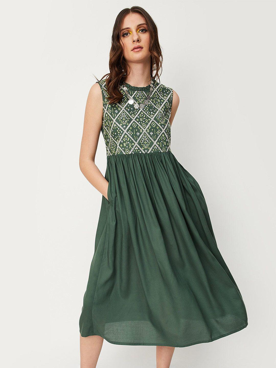 max sleeveless embroidered fit & flare dress