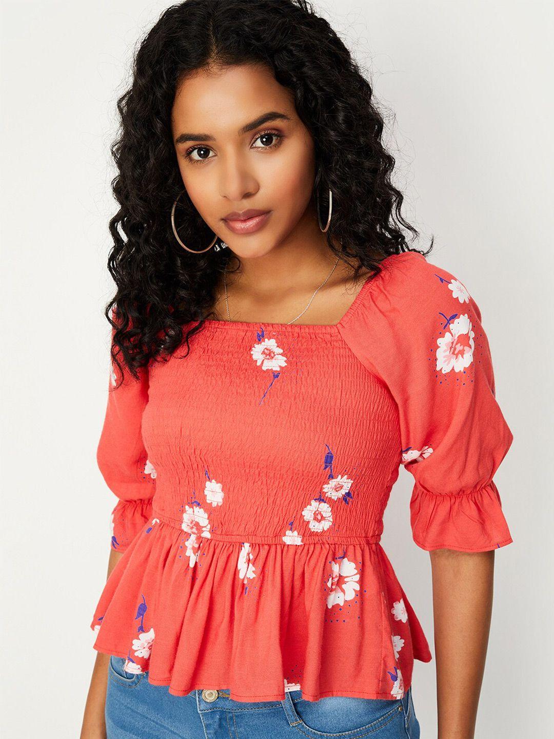 max smocked floral print peplum top