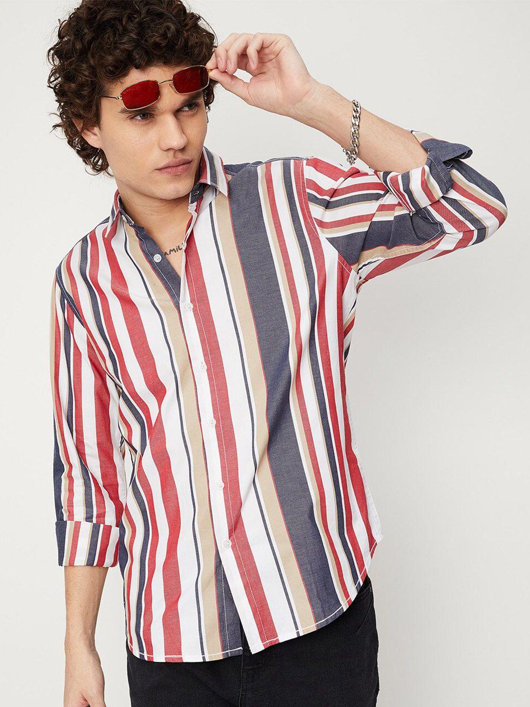 max spread collar striped casual shirt