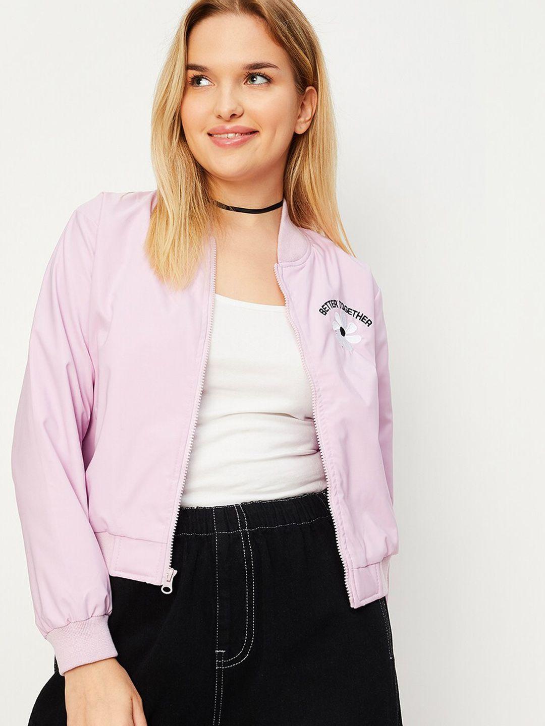 max stand collar pure cotton crop bomber jacket