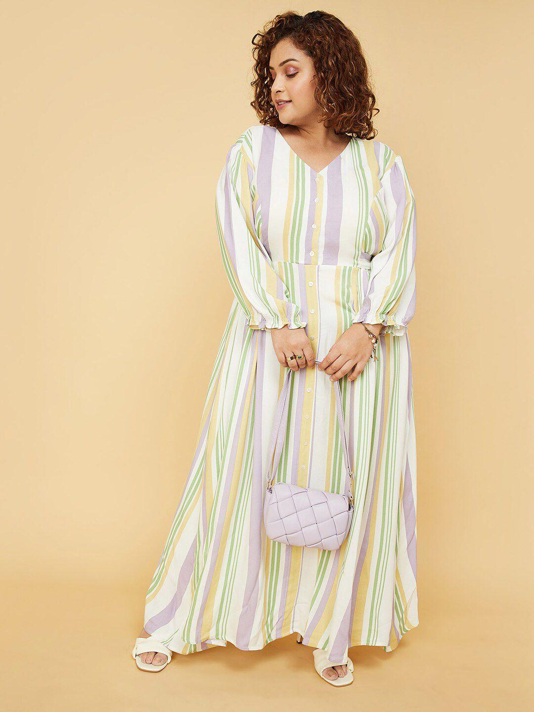 max striped cotton v-neck puff sleeves maxi dress