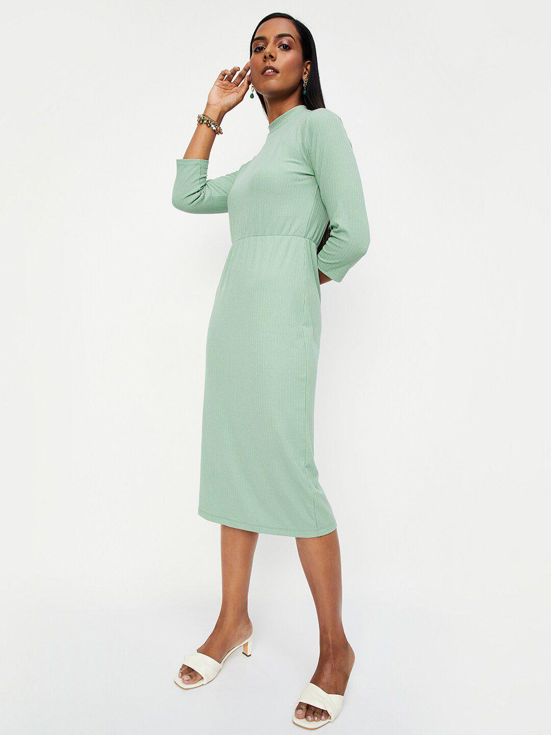 max striped mock collar sheath dress