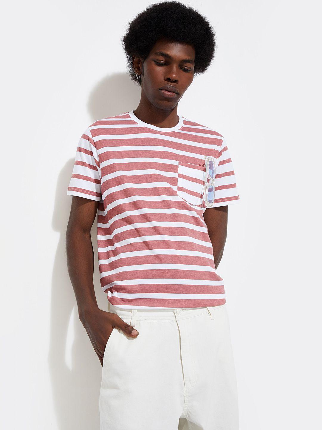 max striped pockets round neck short sleeves slim fit t-shirt