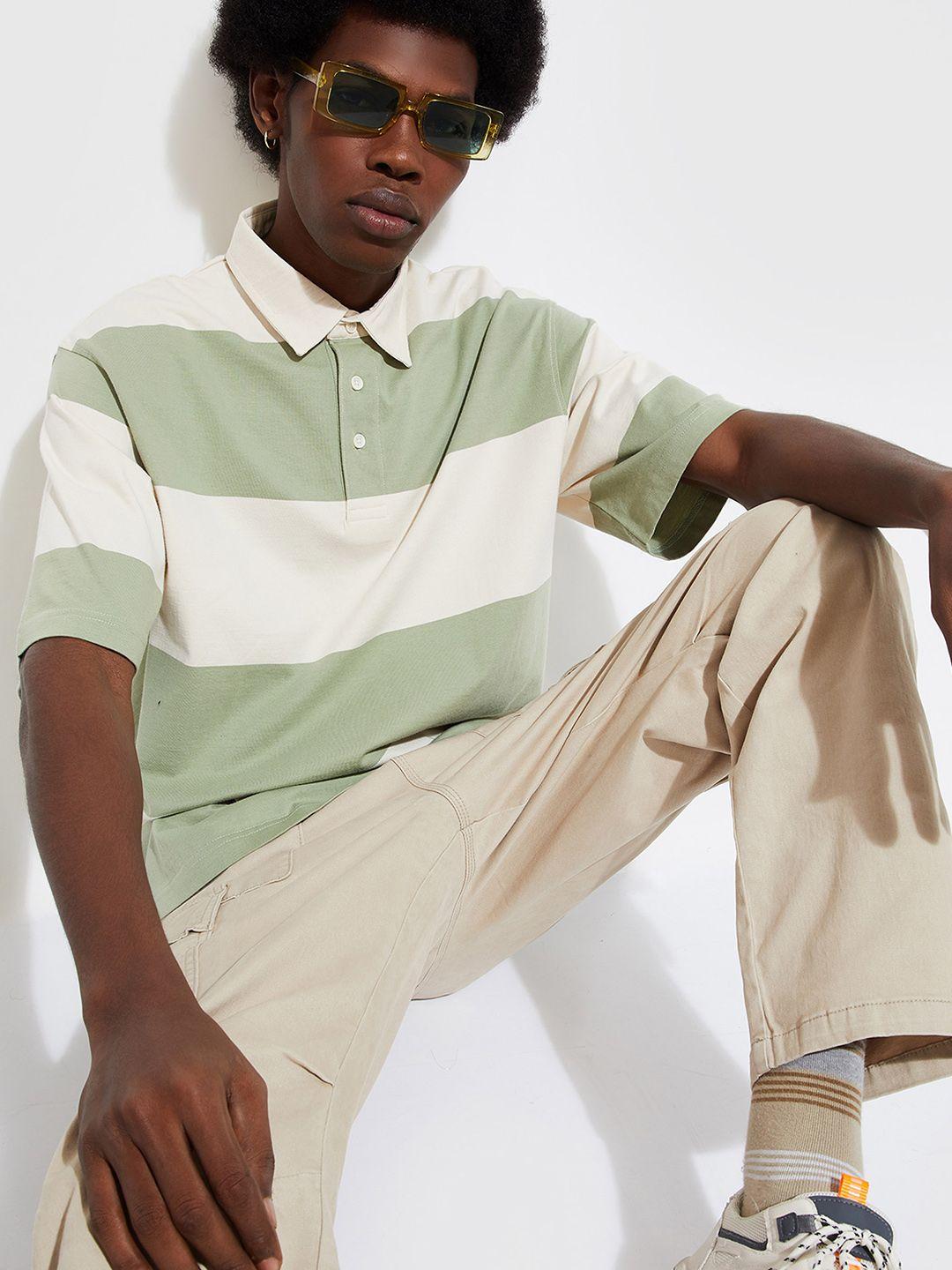 max striped polo collar pure cotton oversized t shirt