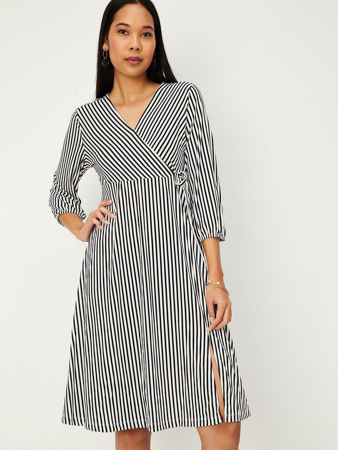 max striped puff sleeve midi wrap dress