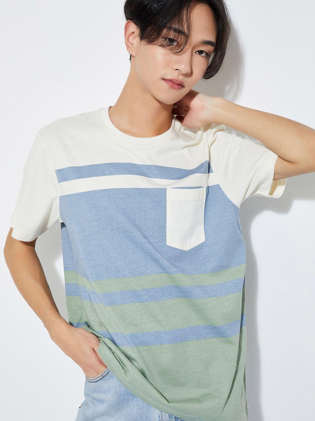 max striped pure cotton pockets slim fit t-shirt