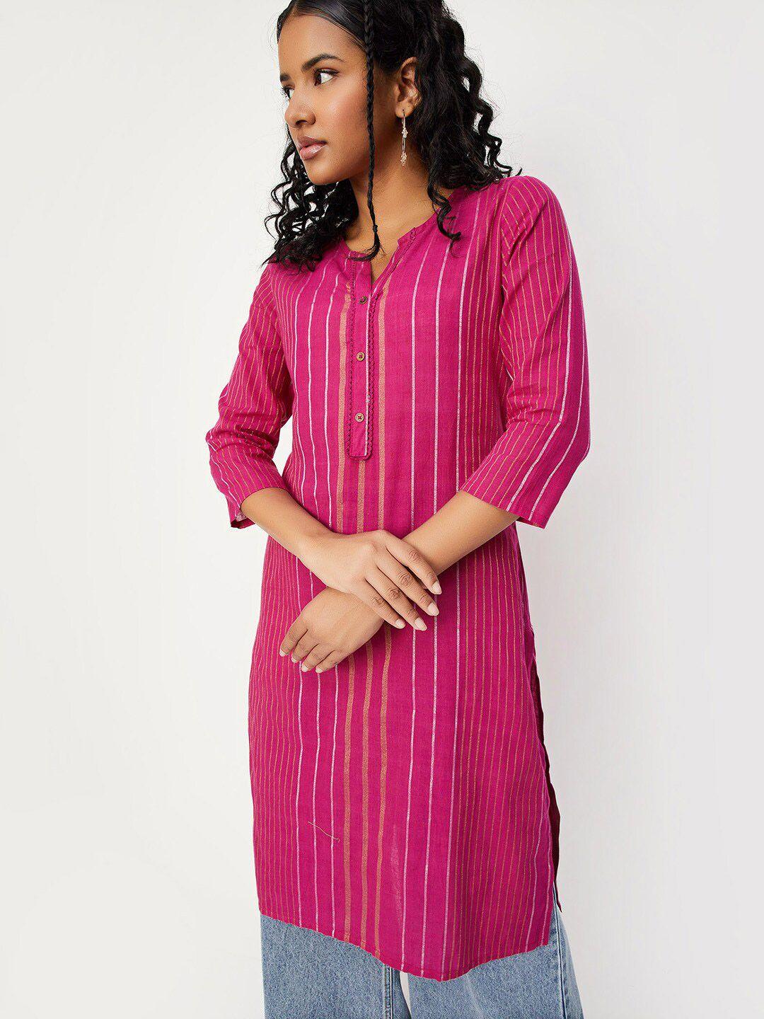 max striped round neck straight pure cotton kurta