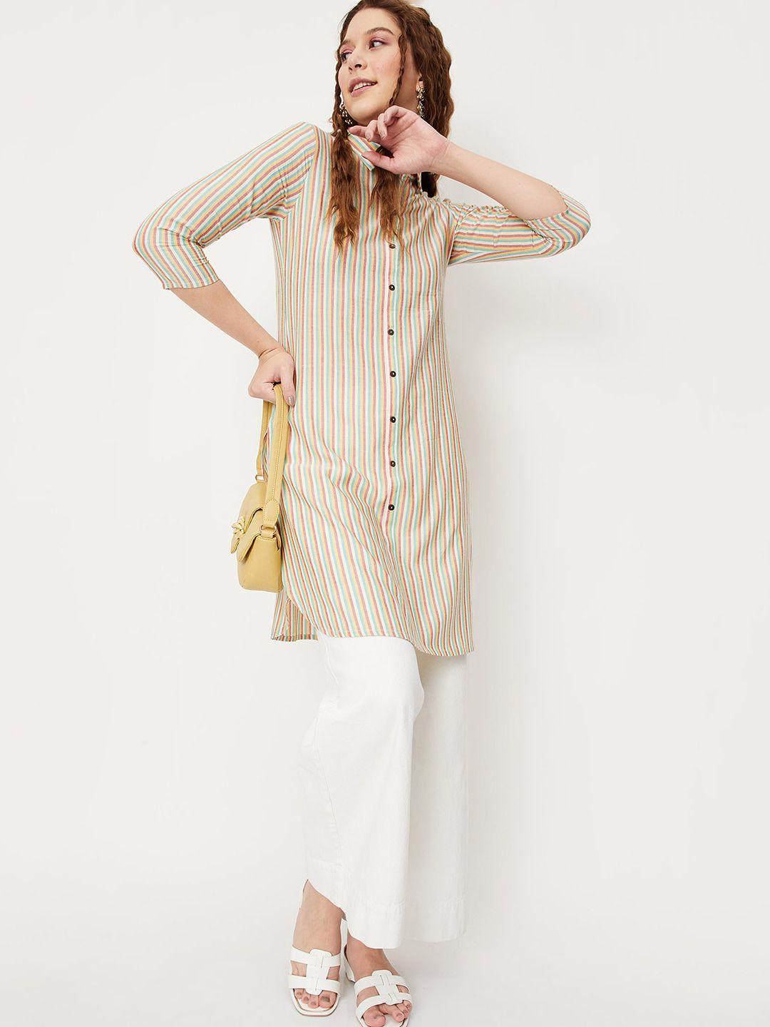 max striped shirt collar cotton a-line kurta