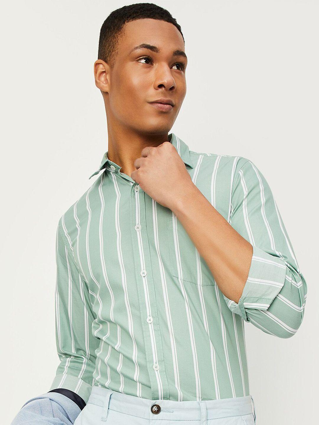 max striped spread collar cotton opaque casual shirt