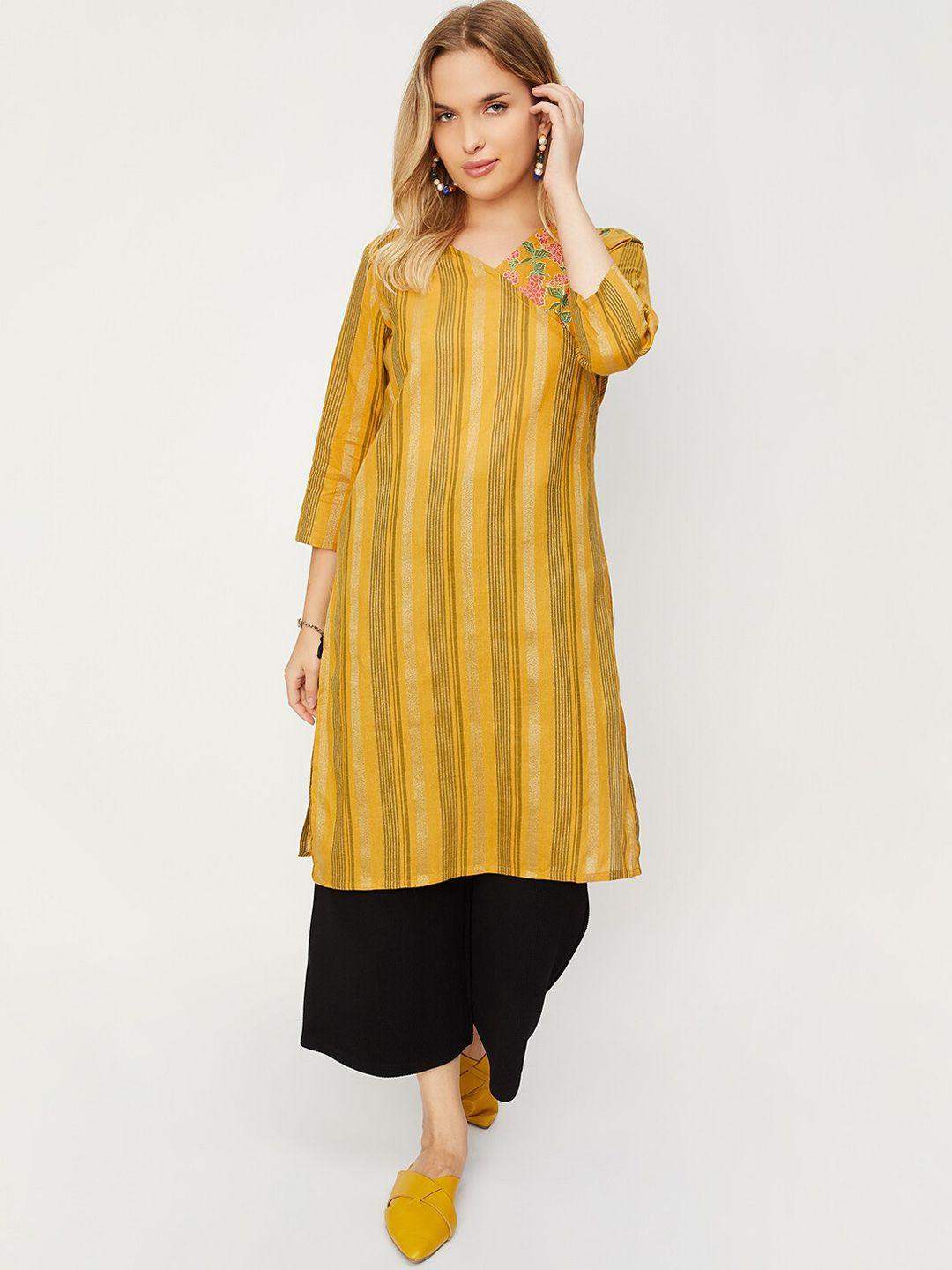 max striped thread work straight kurta