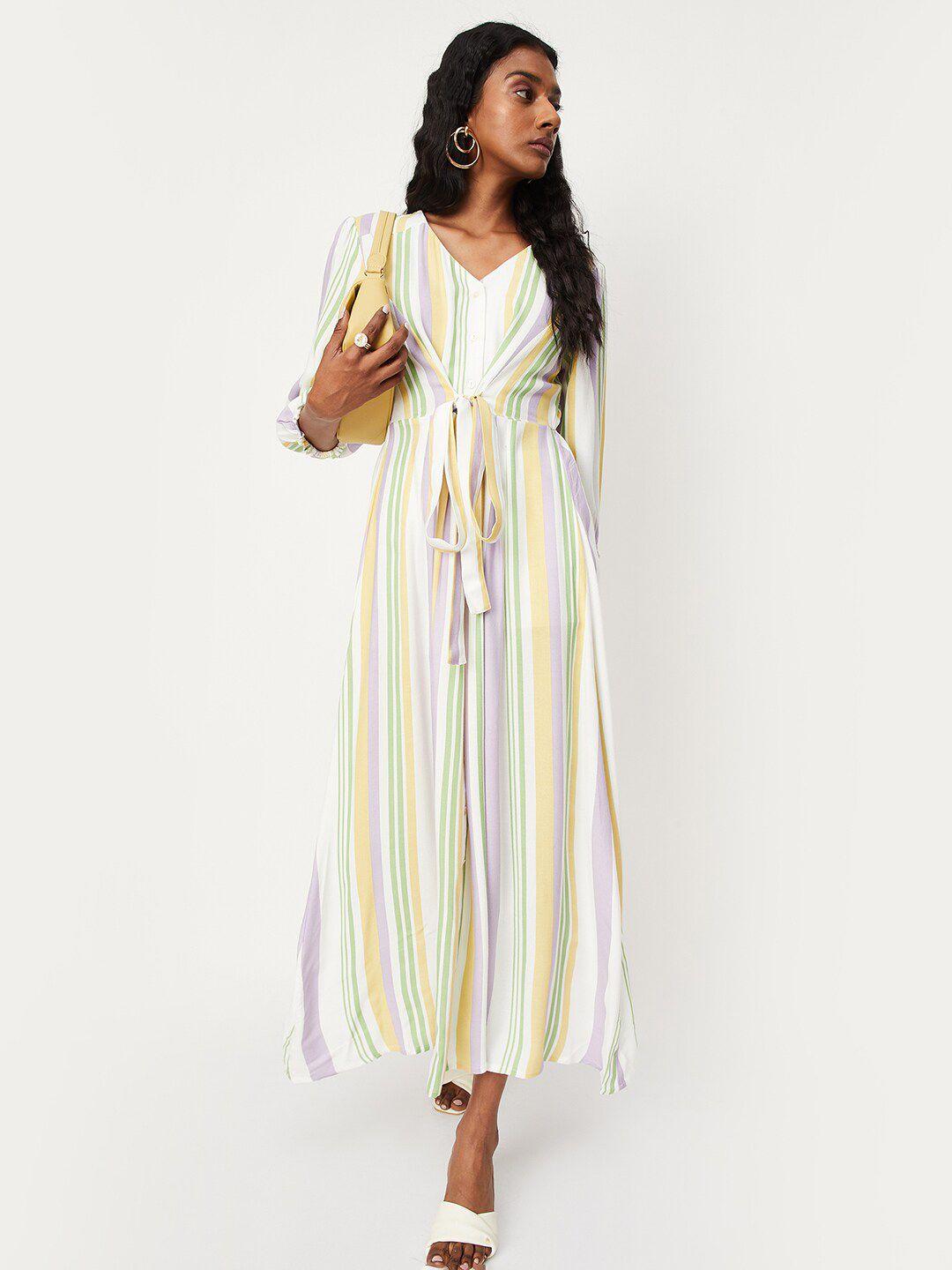 max striped v-neck a-line maxi dress