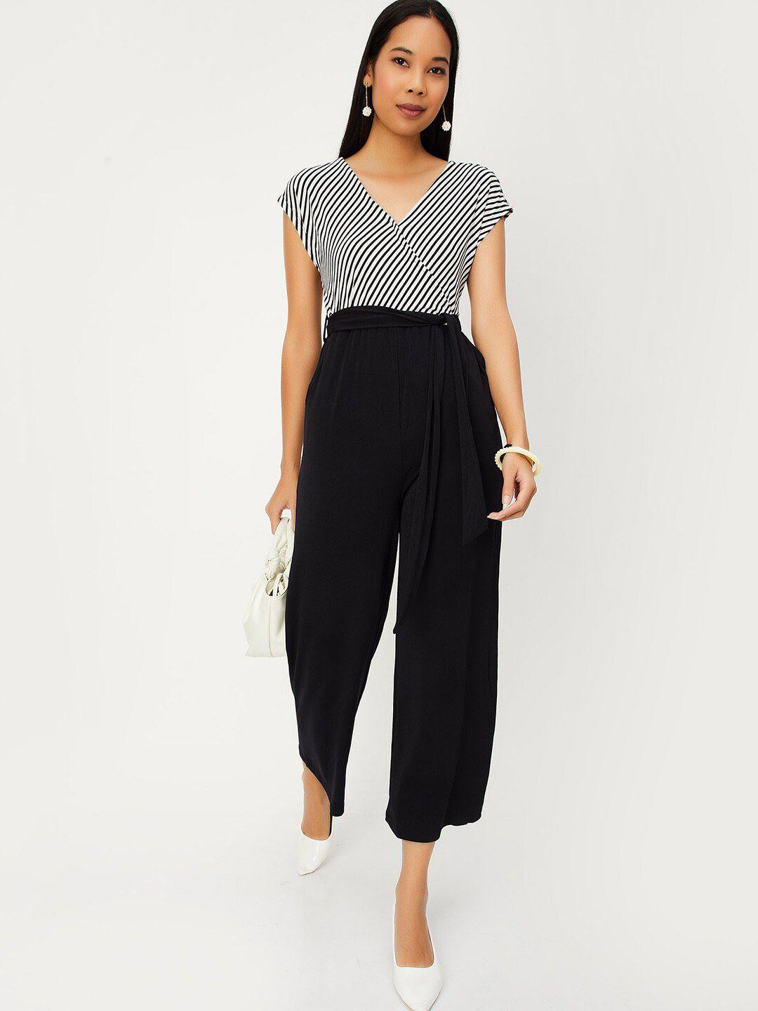 max striped v-neck basic jumpsuit