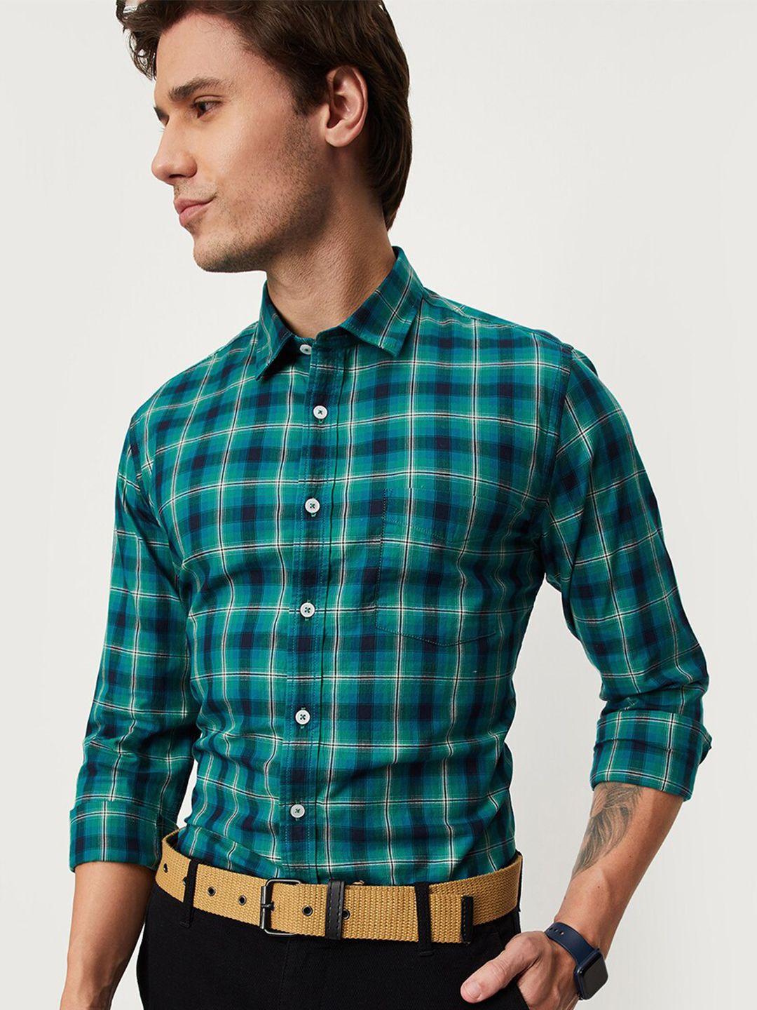 max tartan checked spread collar pure cotton casual shirt