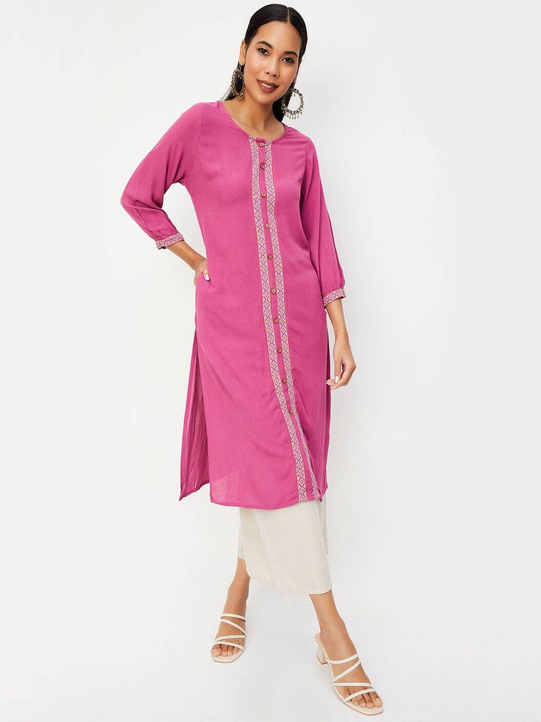 max thread work puff sleeves straight kurta