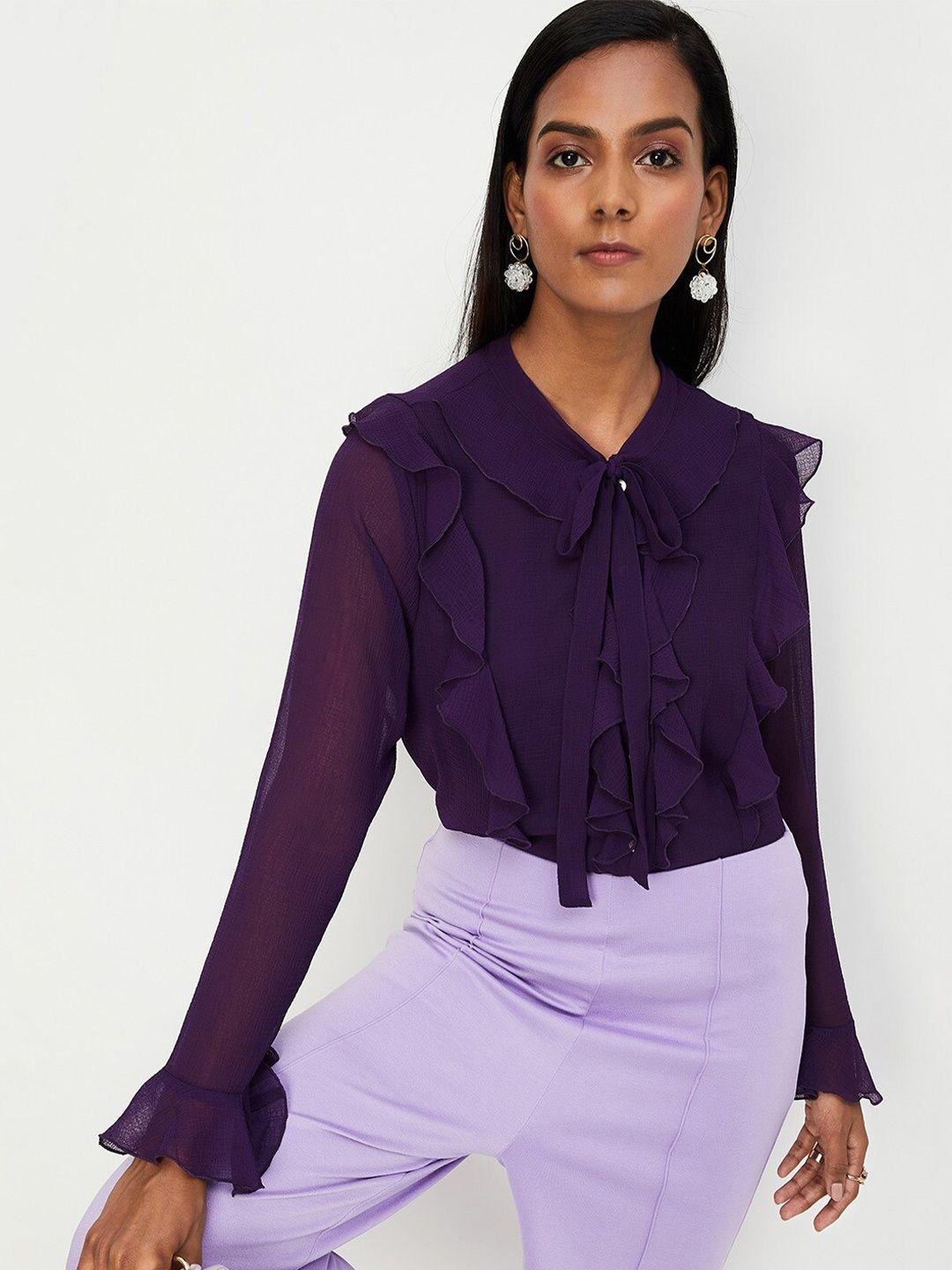 max tie-up neck bell sleeves ruffled top