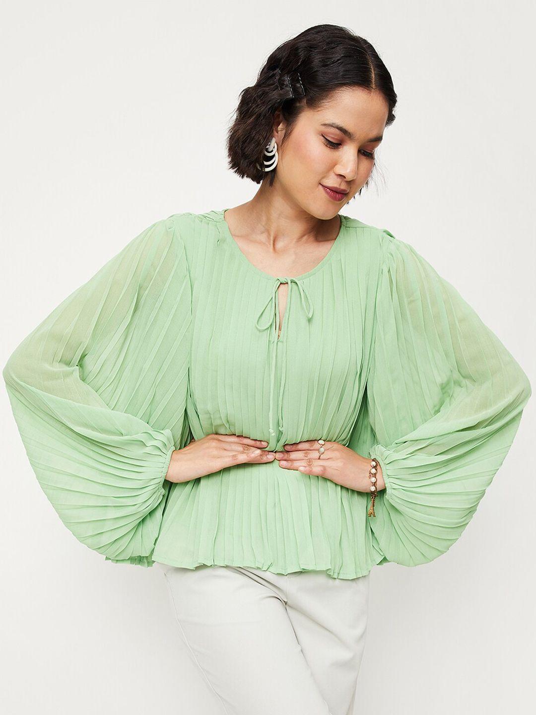 max tie-up neck puff sleeves a-line top