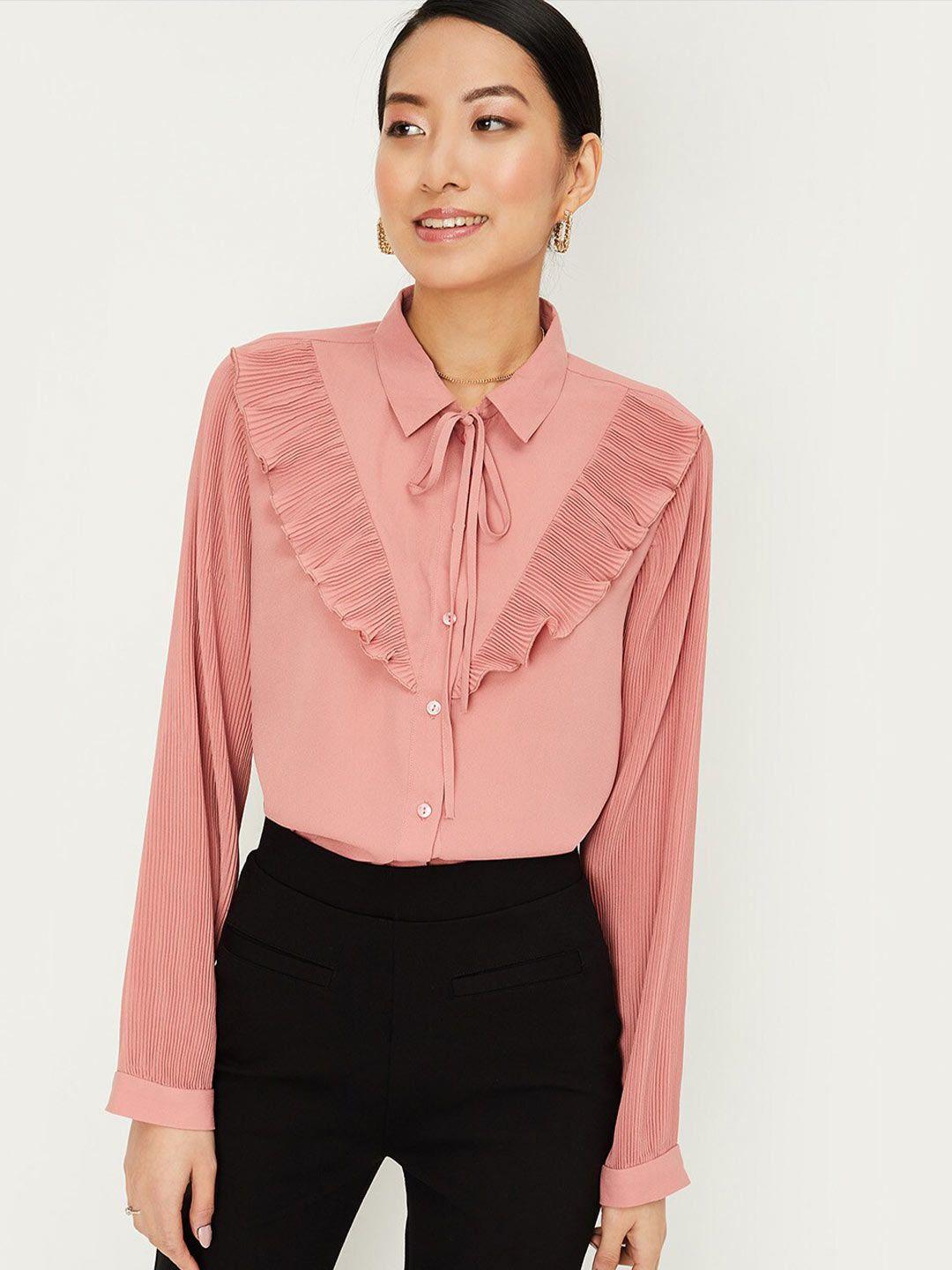 max tie-up neck ruffled shirt style top