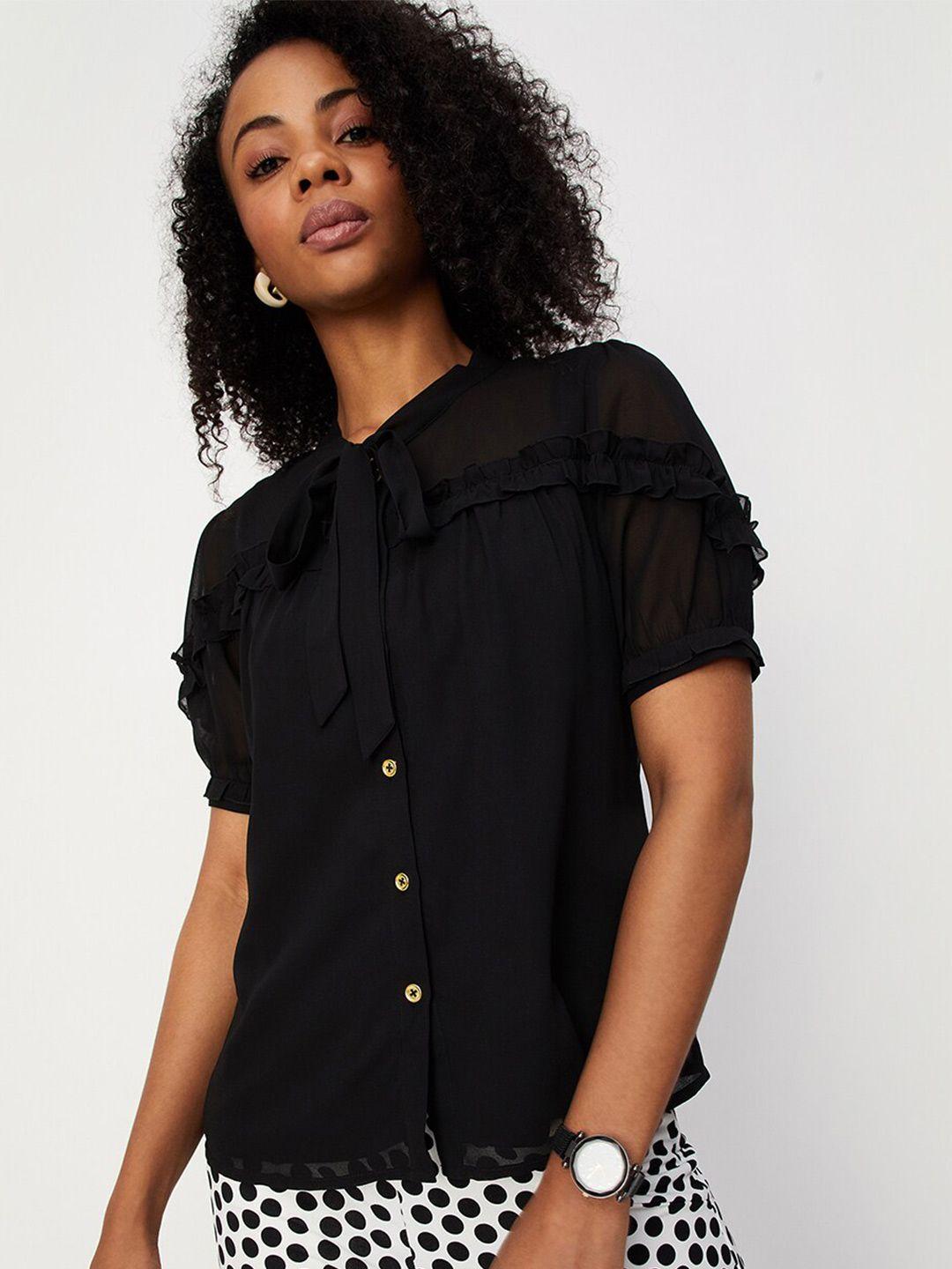 max tie-up neck ruffles detailed regular top