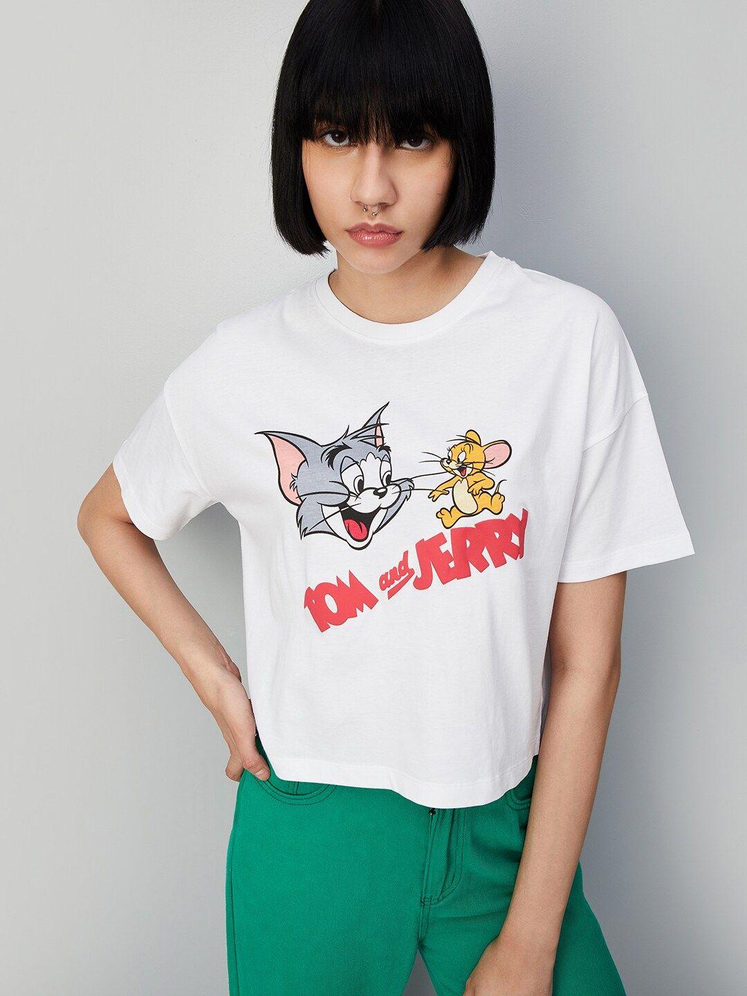 max tom & jerry printed boxy pure cotton t-shirt