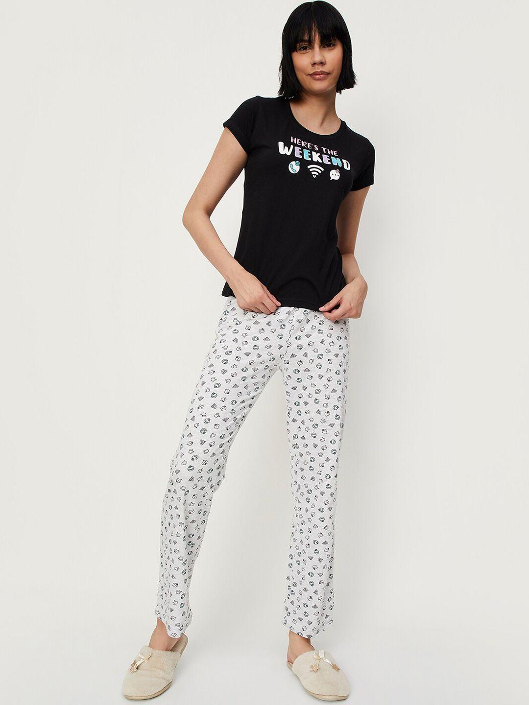 max typography printed pure cotton night suit