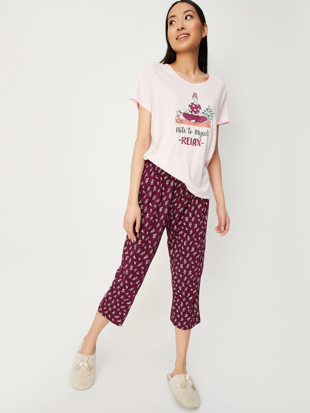 max typography printed pure cotton t-shirt with capris