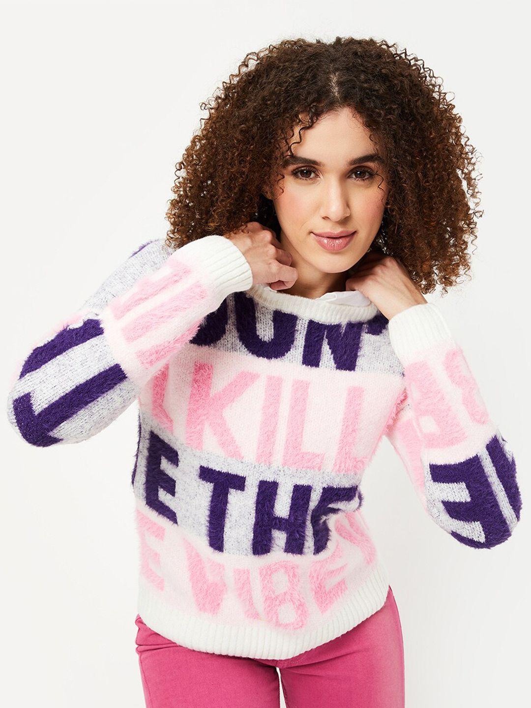 max typography printed round neck pullover sweater