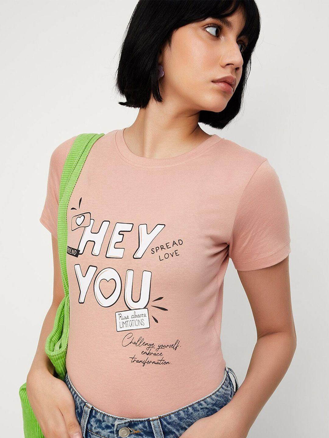 max typography printed round neck pure cotton t-shirt