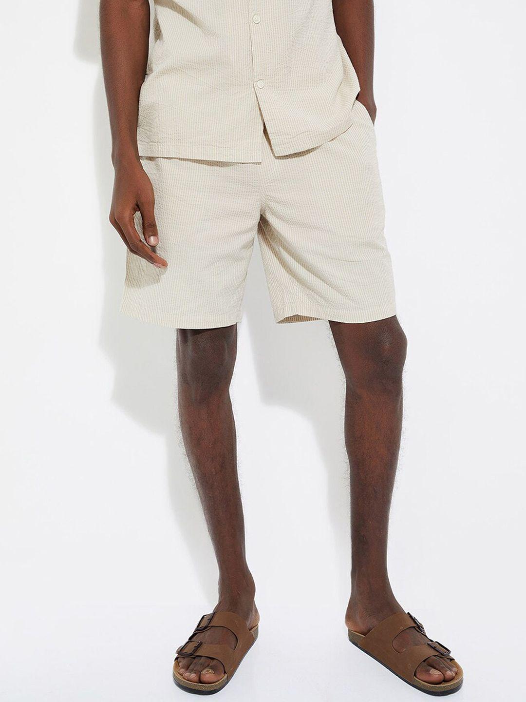 max urb_n men mid-rise striped pure cotton shorts