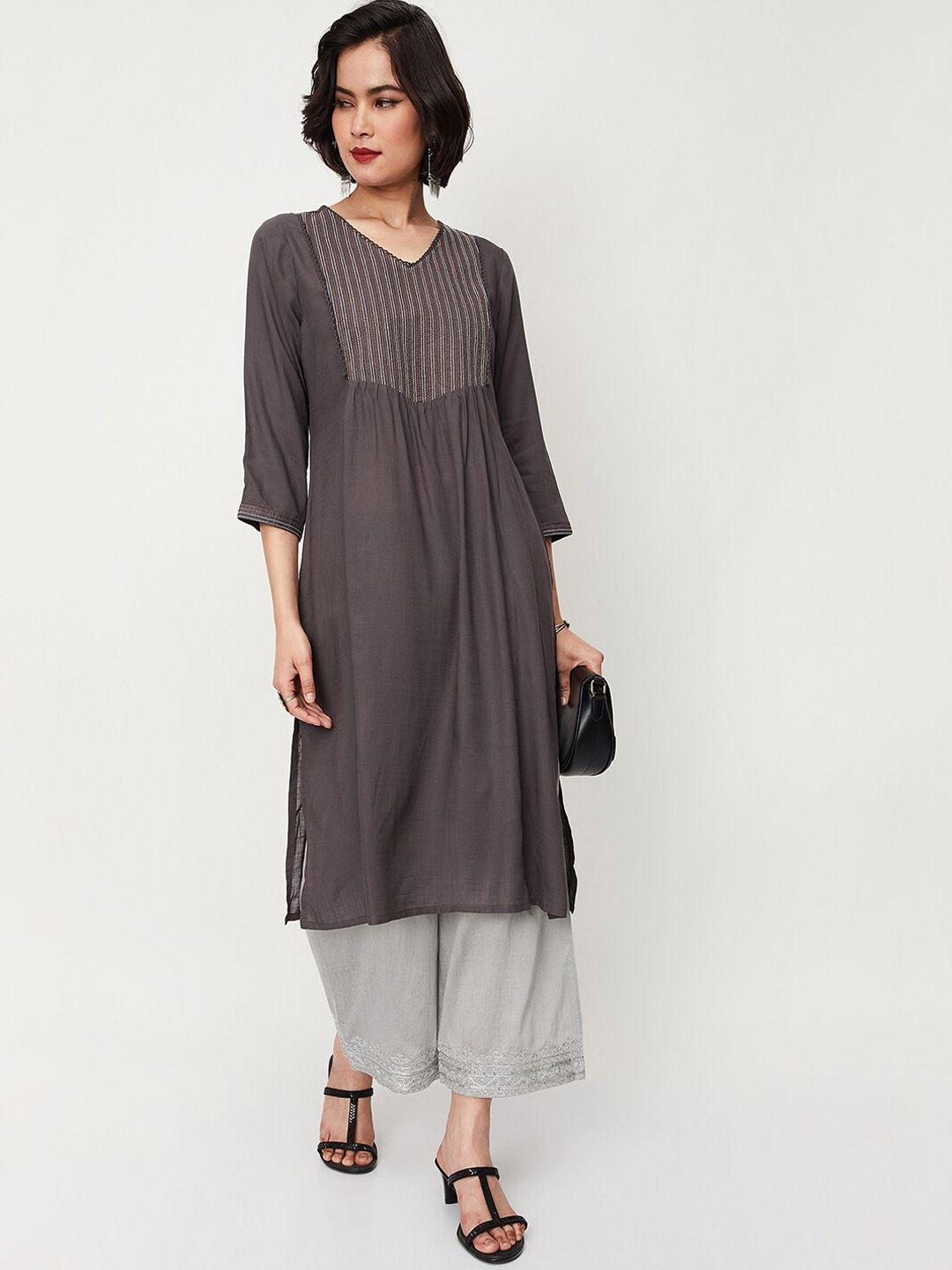 max v-neck pleated a-line kurta