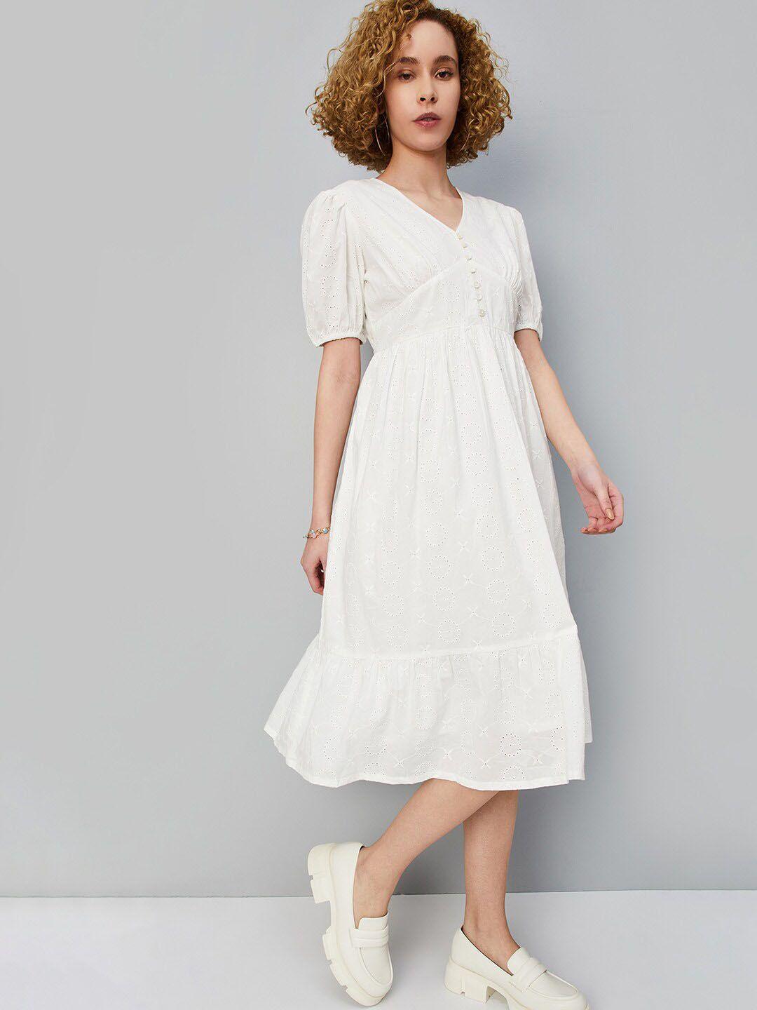 max v-neck puff sleeve pure cotton empire dress