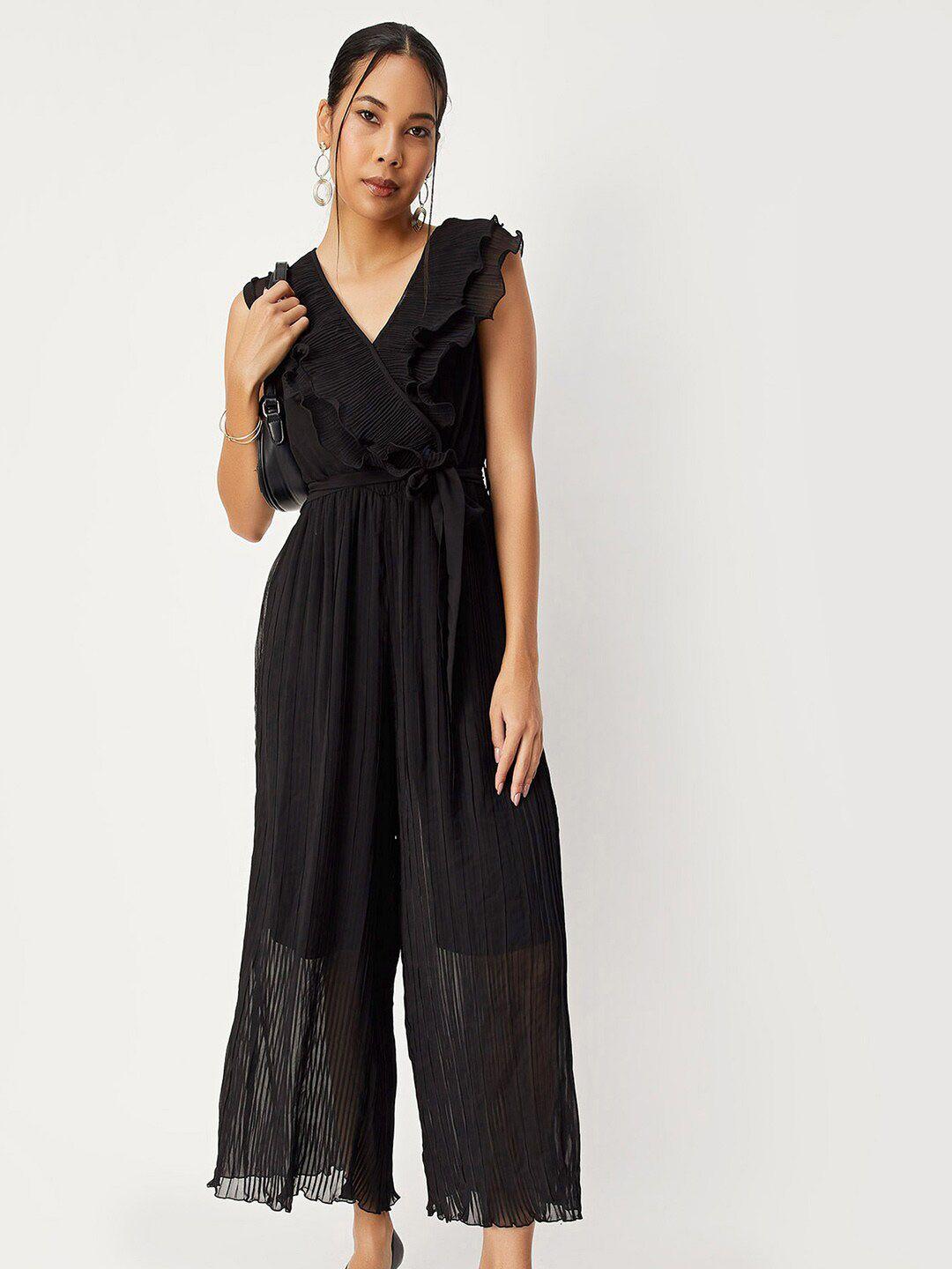 max v-neck waist tie ups basic jumpsuit