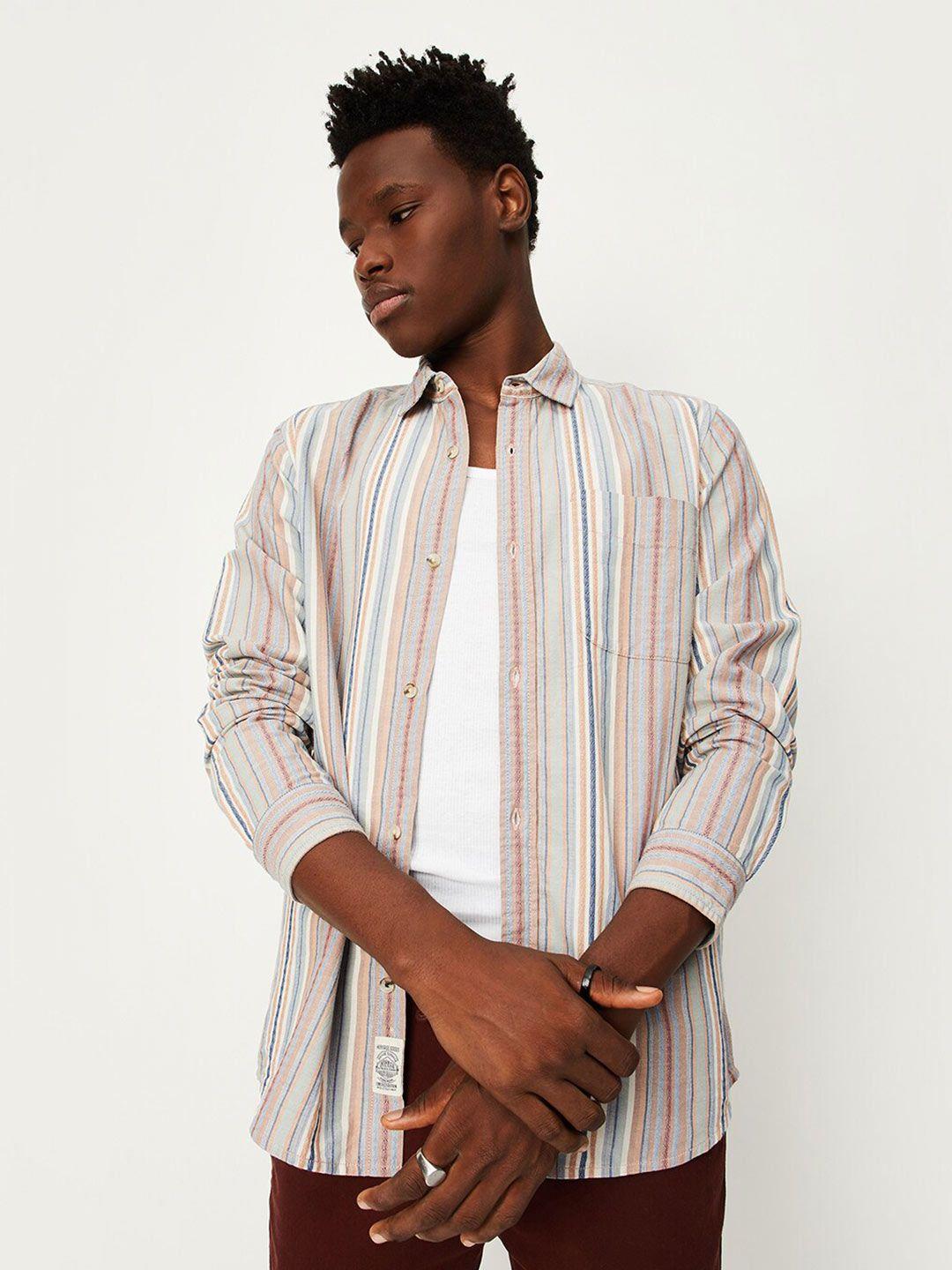 max vertical striped regular fit opaque cotton casual shirt
