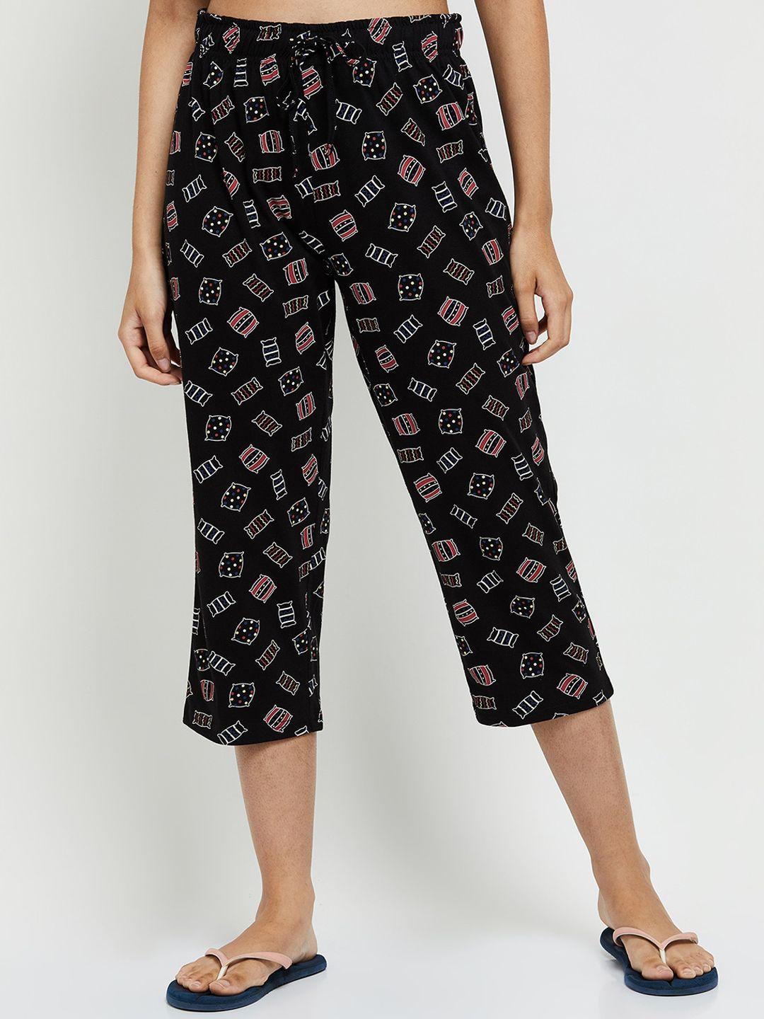 max women black printed cotton lounge pants