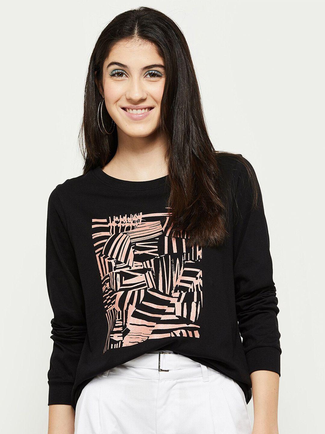 max women black printed sweatshirt