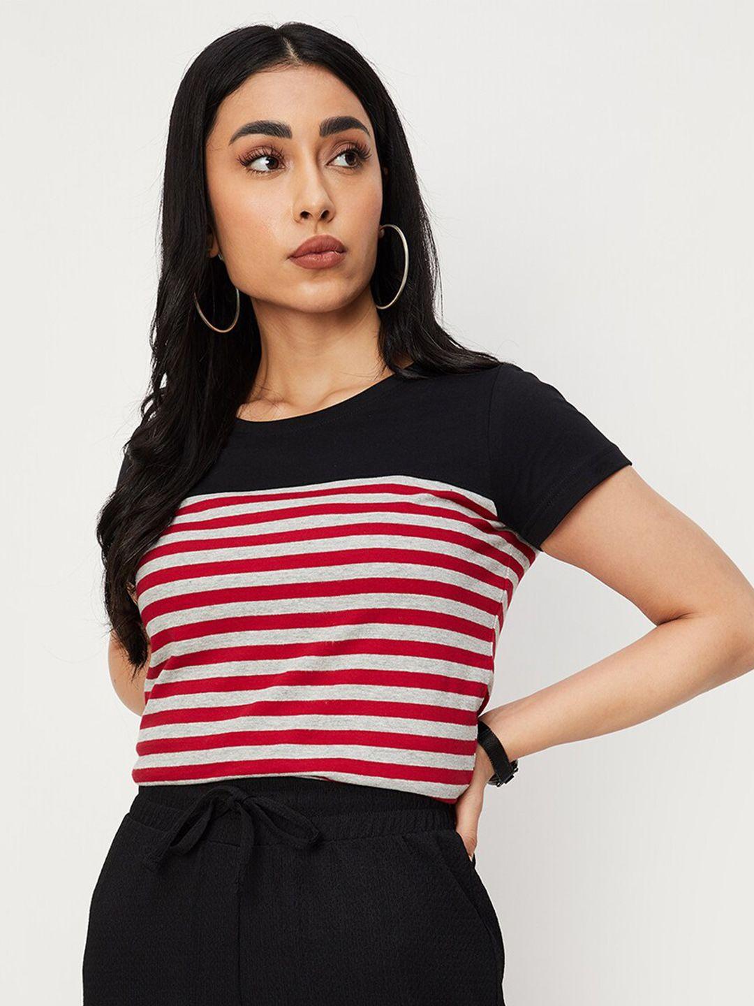 max women black striped v-neck t-shirt