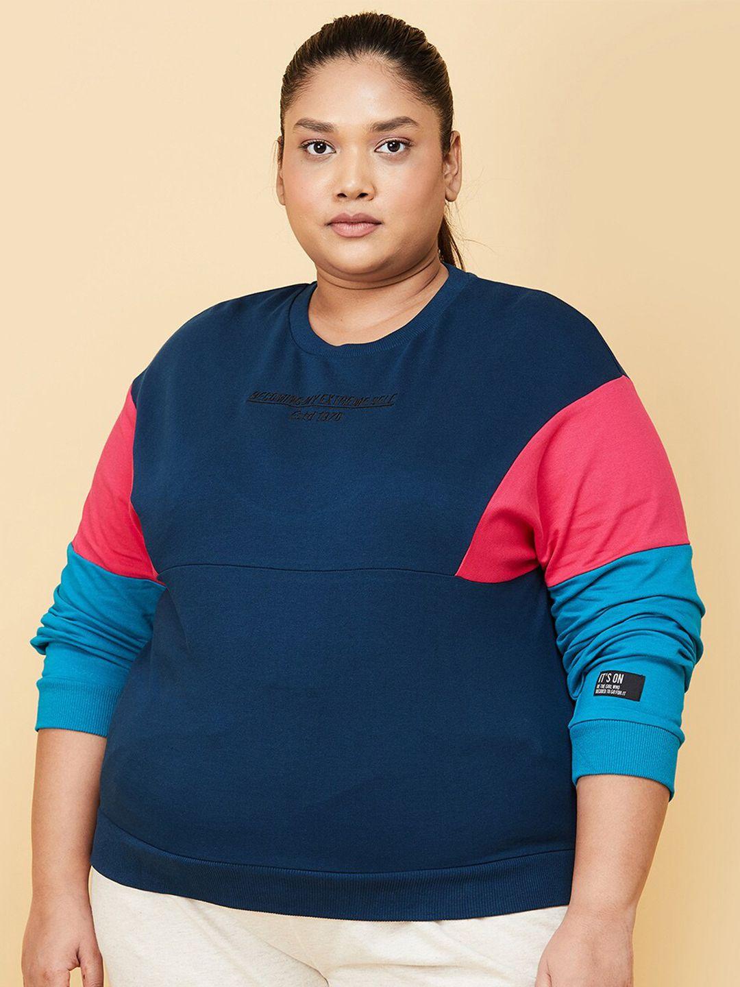 max women blue colourblocked sweatshirt