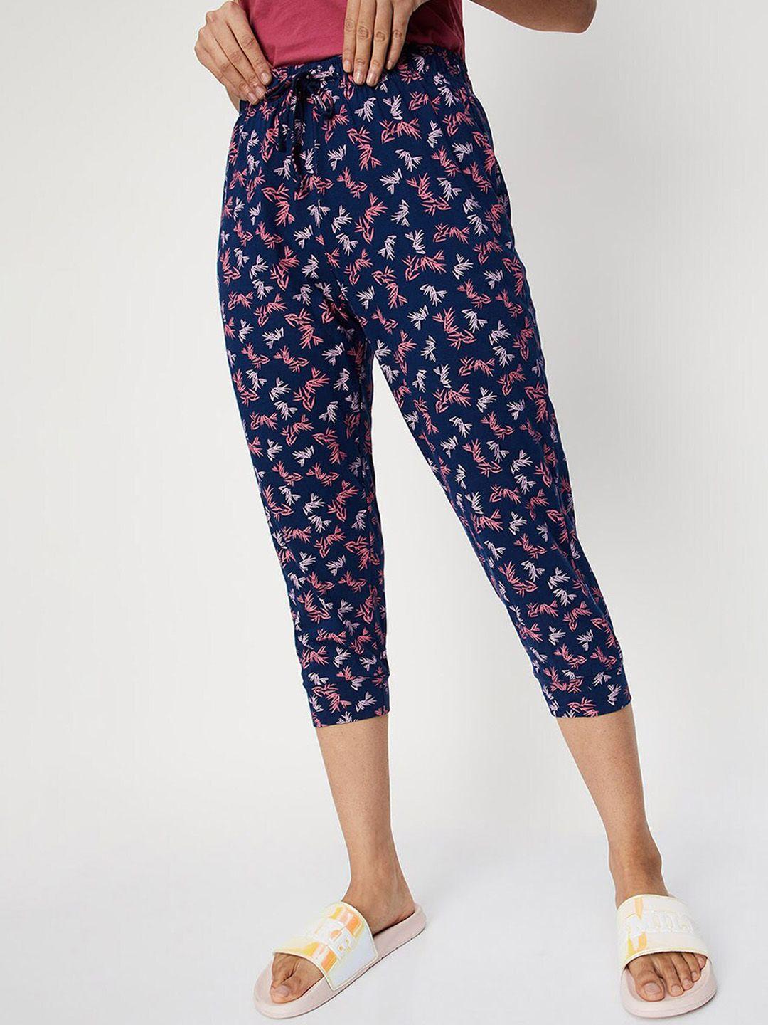 max women blue printed cotton lounge pants