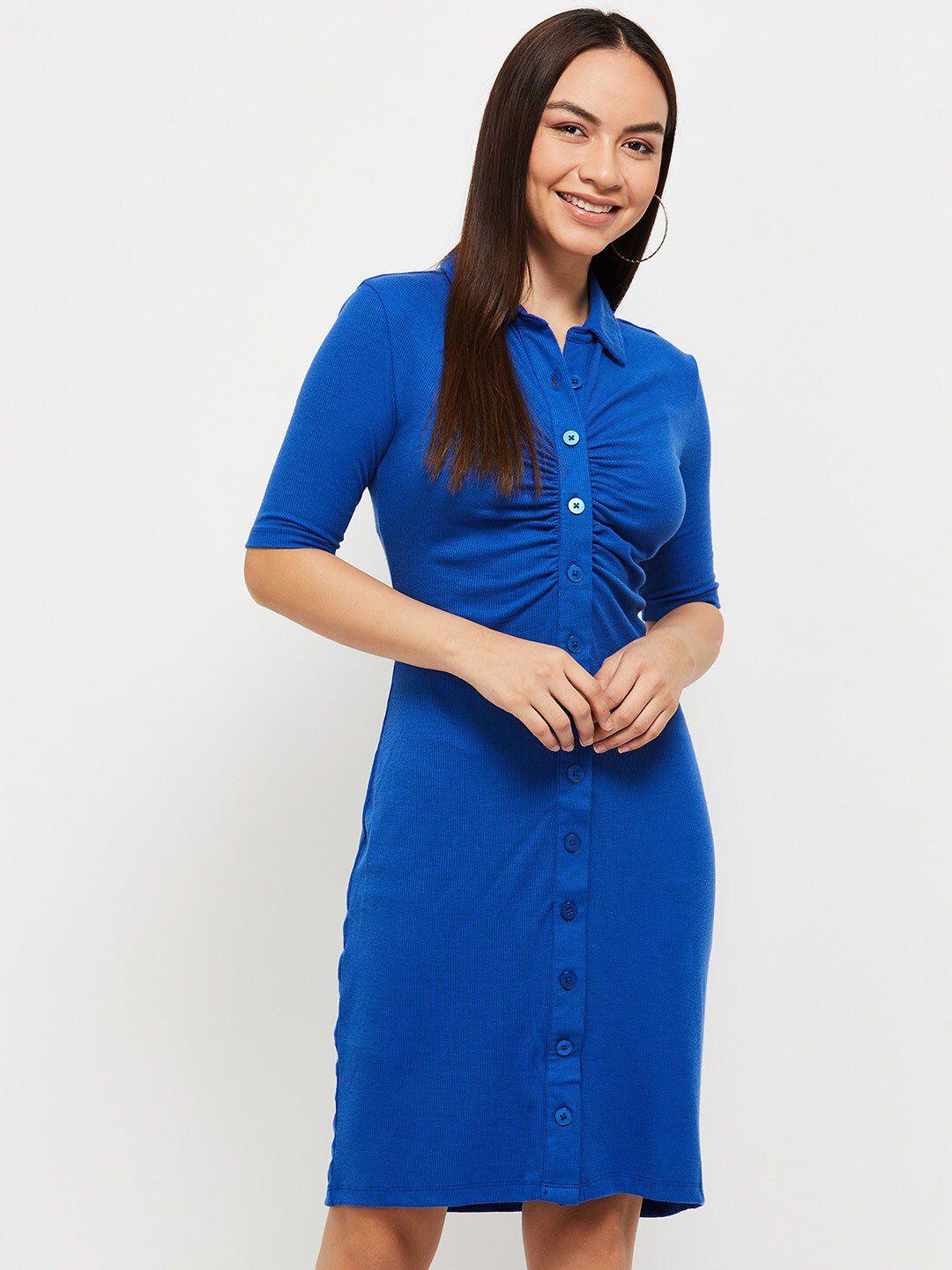 max women blue solid shirt dress