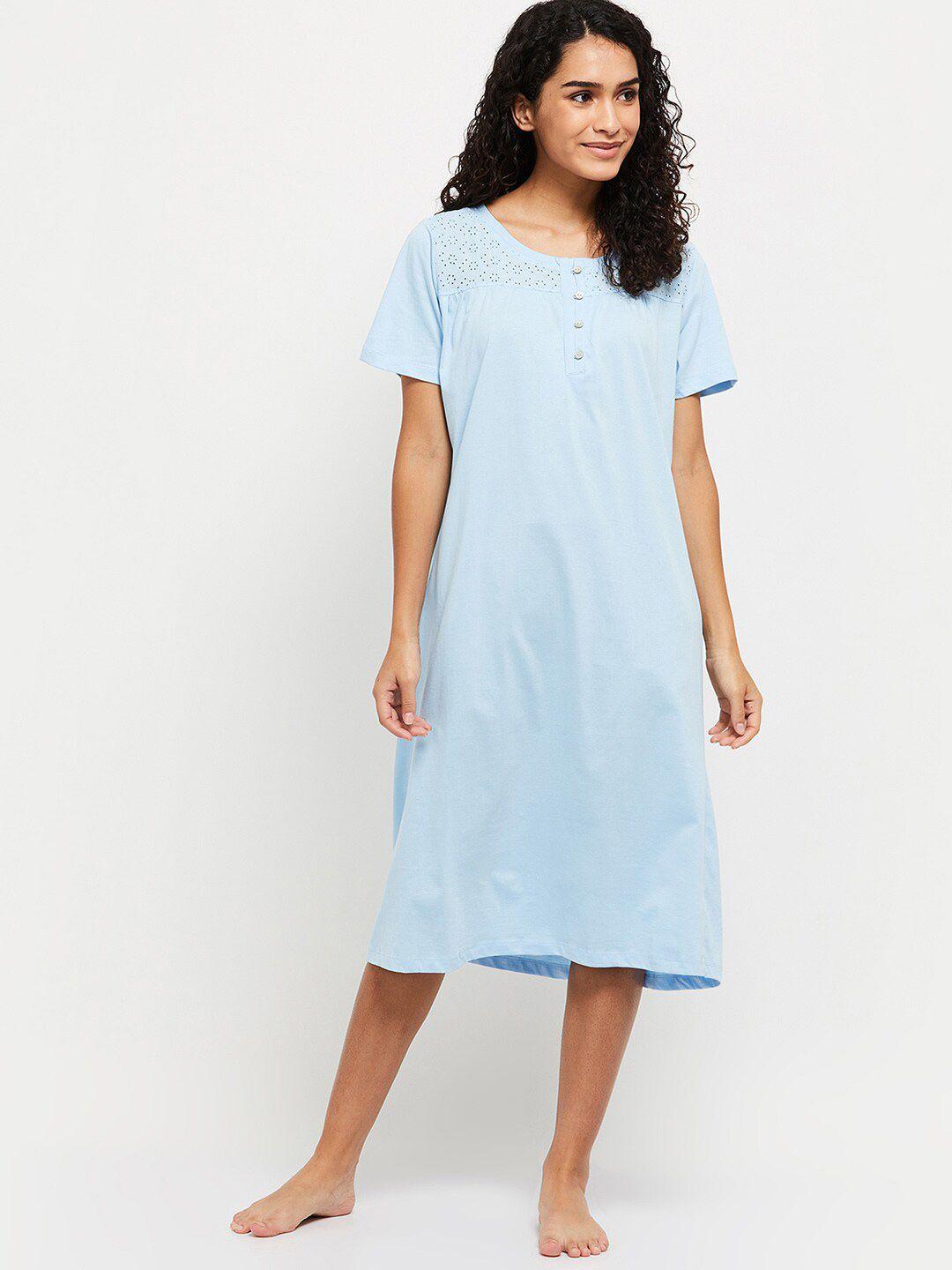 max women blue solid t-shirt nightdress