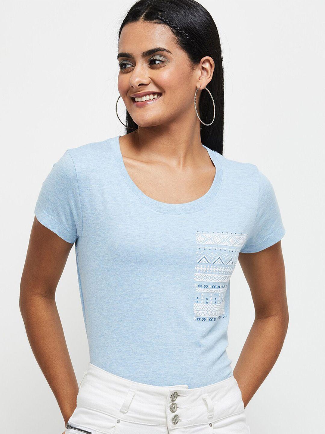 max women blue typography t-shirt