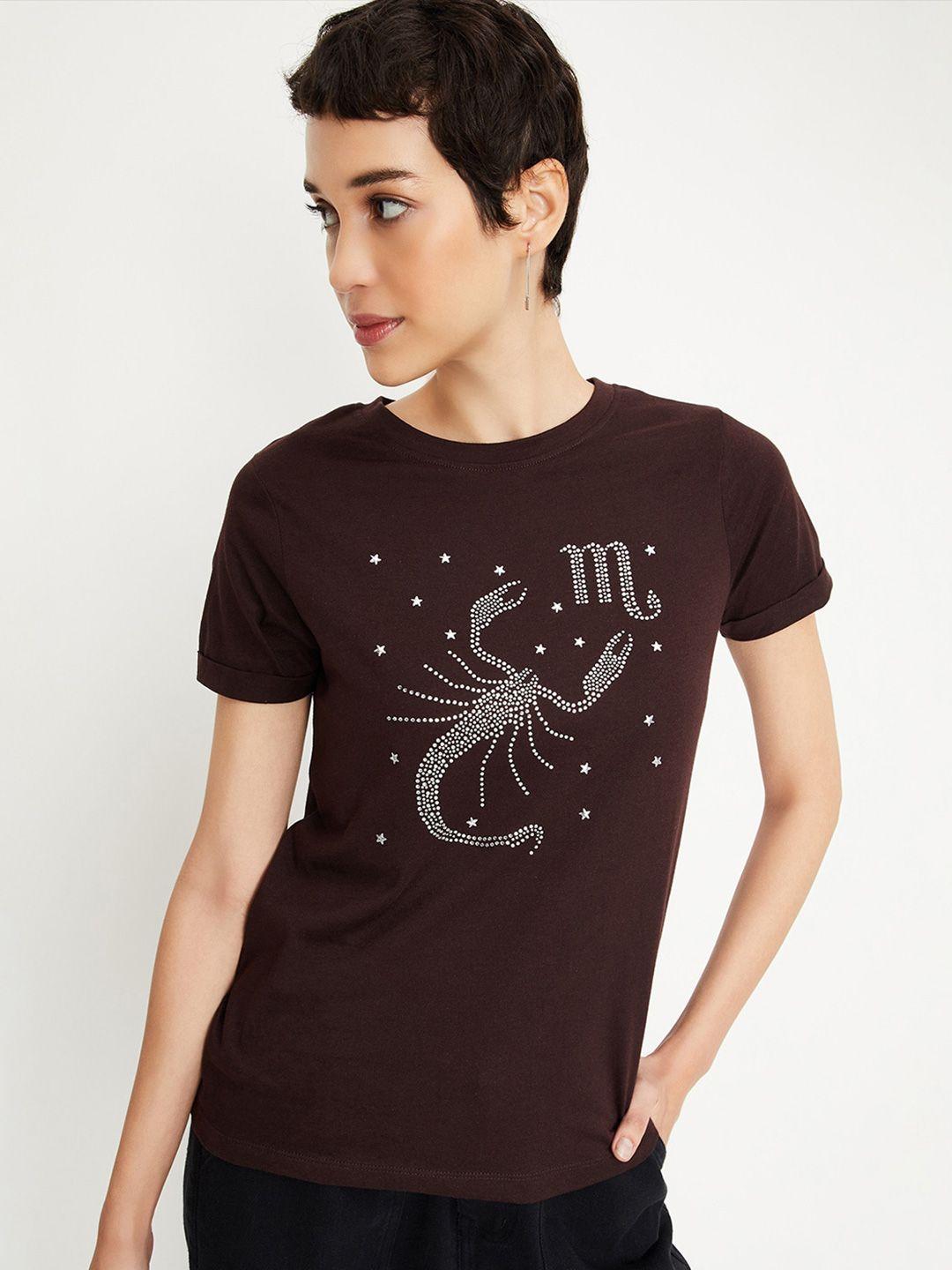 max women brown printed t-shirt