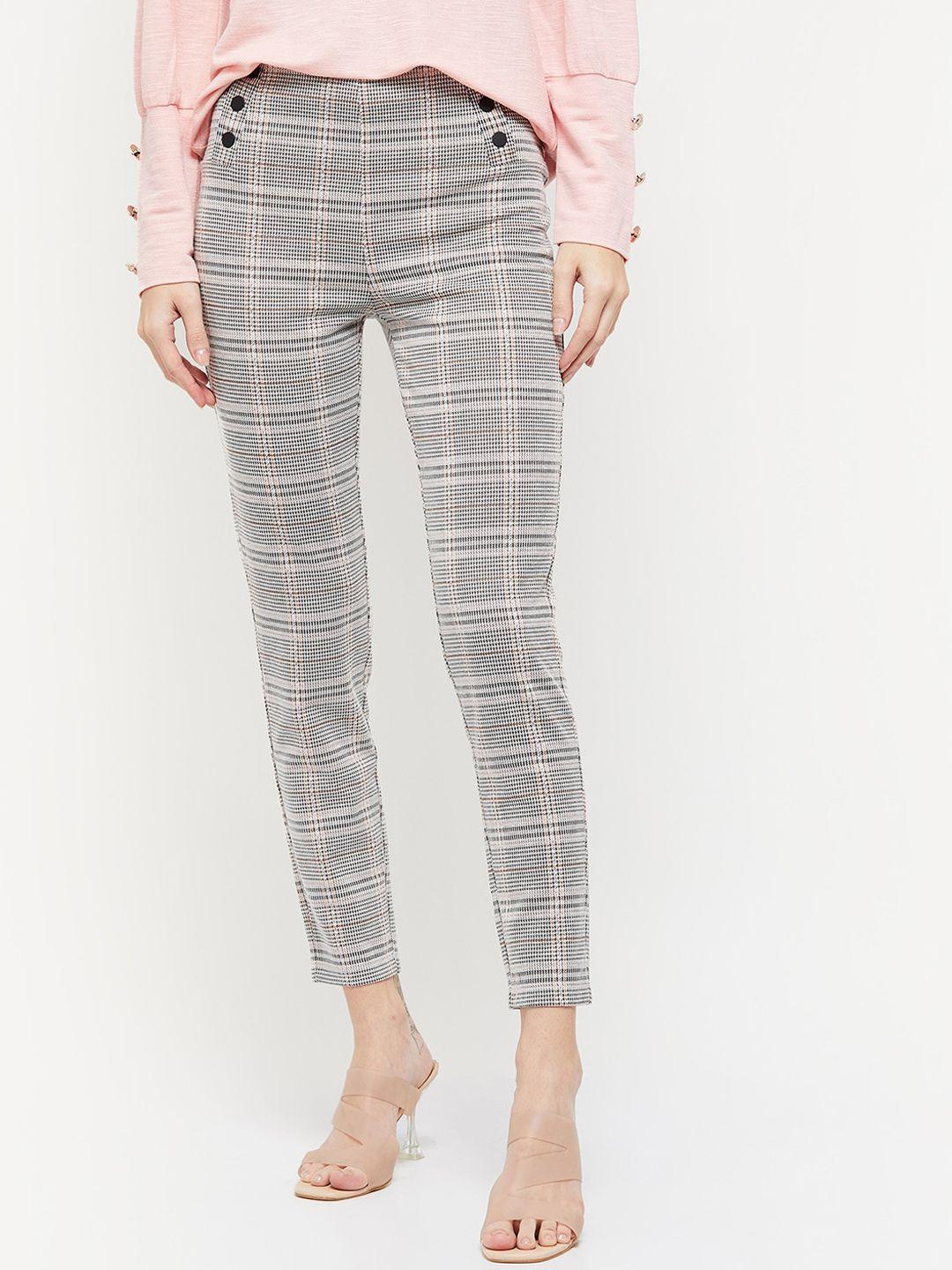 max women checked cropped trousers