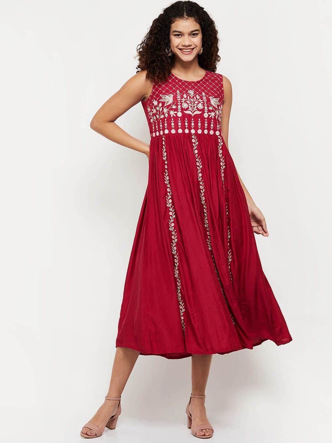 max women embroidered fit & flare cotton ethnic dress