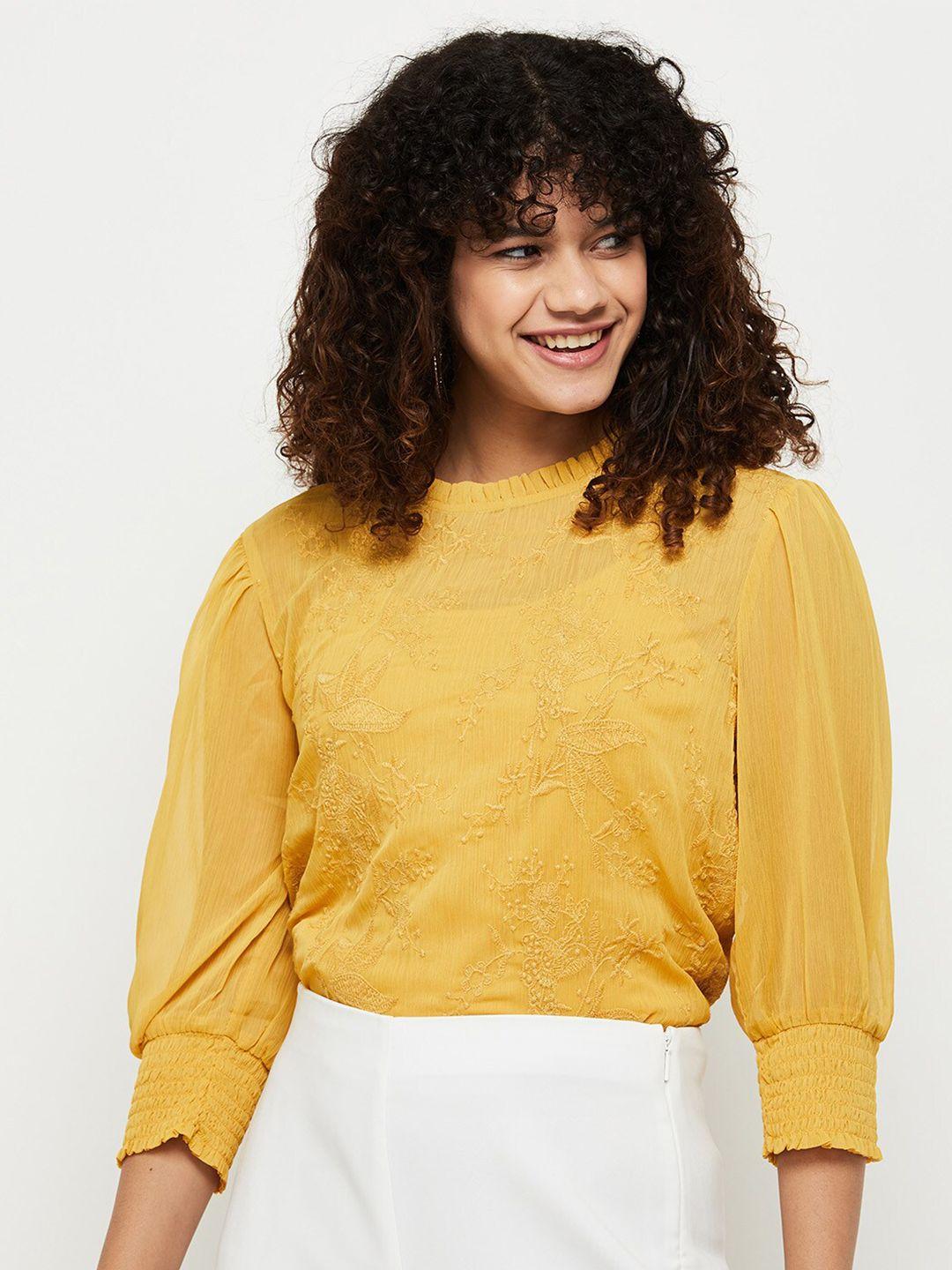 max women embroidered puff sleeves top