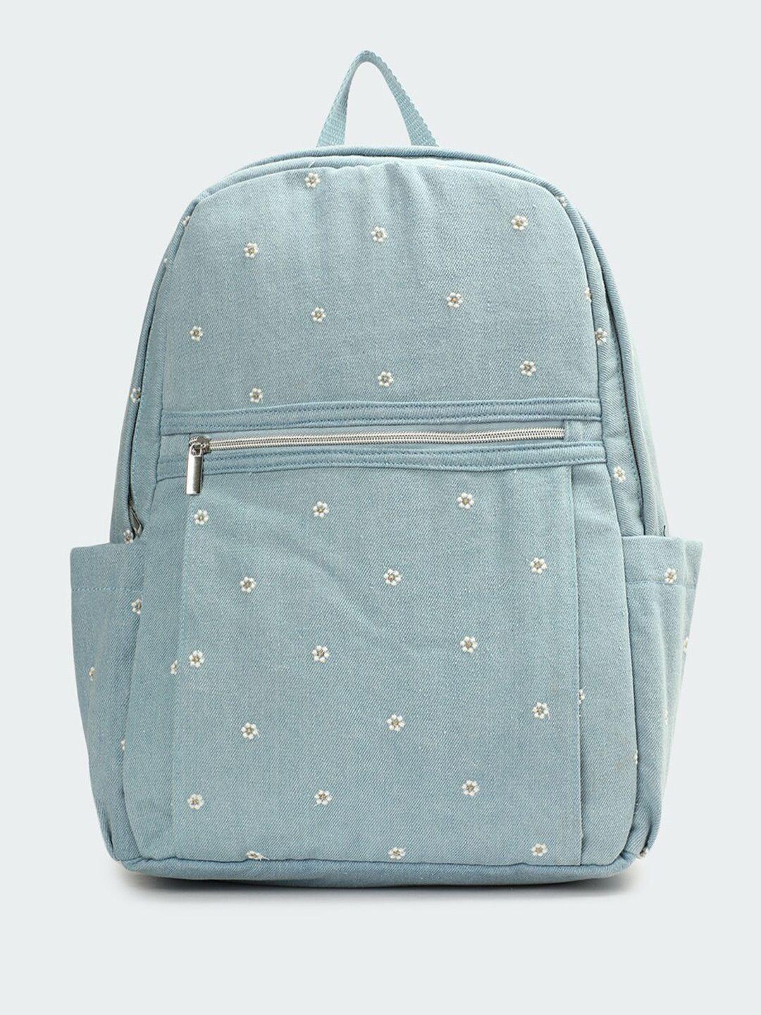 max women floral printed cotton denim backpack